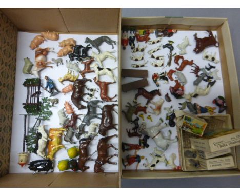 Magnificent collection of lead farming figures mainly animals and mainly Britains including 4 x Britains boxes for 5004 Bull,