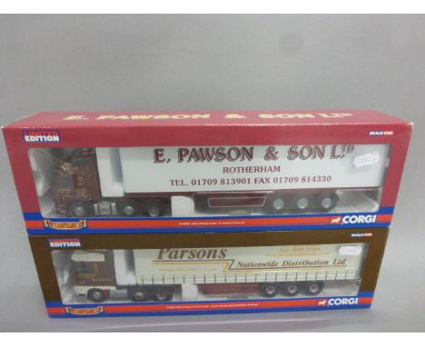 Corgi limited edition "Hauliers of Renown" cc135060 Volvo fm box trailer - e. pawson & son ltd, scale 1:50, boxed with c.o.a,