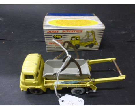 Three boxed Dinky Supertoys Recover Tractor 661, Marrel Muti - Bucket Unit 966, Mighty Antar Low Loader with Propeller, 986, 