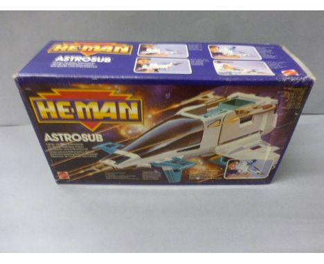 Boxed Mattel He Man Astrosub 1986, unopened, box with some wear including damage to corner