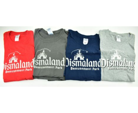 Banksy (British, b 1973)&nbsp;
Four&nbsp;Dismaland T-shirt in light grey, dark grey, red and navy
Material 100% cotton
All in