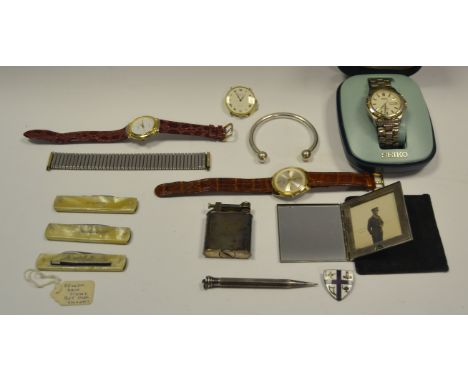 A gentleman's Seiko watch; other gentleman's watches, including Raymond Weil ; pocket knives; silver plated pencil; lighter ;