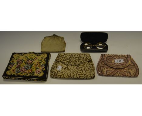 A lady's tapestry evening bag; others; various; a pair of gentleman's glasses