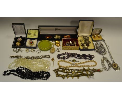 Costume jewellery - faux pearl beads, bangles, necklaces etc; small wicker basket 