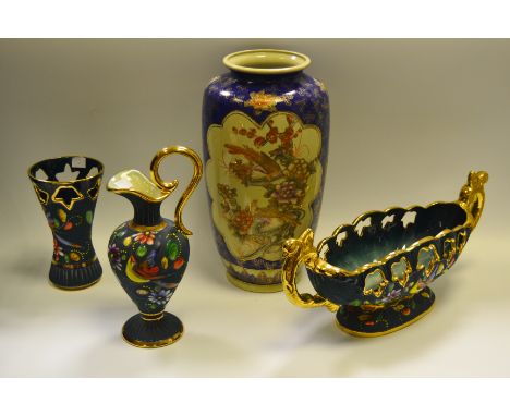 Decorative Ceramics - a continental flower trough, ewer and vase; a Satsuma-type ovoid vase;  etc (4)