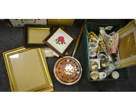 Household  - a Price lustre vase;  another;  a Pratt pot lid;   Sadlers gilt tea service;  picture frames;  19th century warm