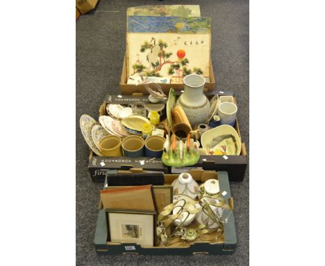 Household Goods - prints; glass light shades; utensil jars; ceramics ;  etc (4 boxes)
