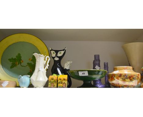Decorative Ceramics - a Poole vase; Fauna Ware; a Clarice Cliff vase (faults); Devon stoneware cheese stand ;  etc qty 