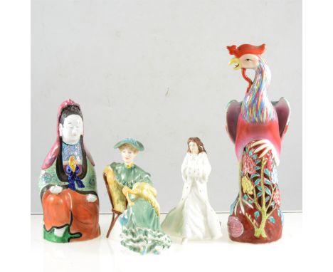 Five Royal Doulton figures, including Bathing Beauty, HN3156, a Satsuma vase, 15cm, and two Oriental ceramic figures, and a B