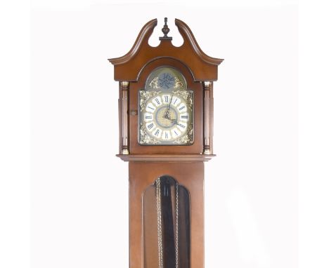 Modern German longcase clock, arched dial signed E. C. S., Westminster, Germany, triple chain movement, MDF case with a glaze