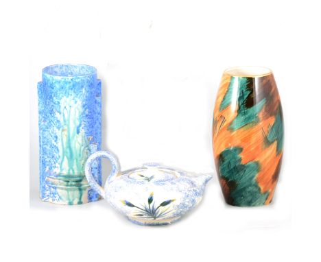 Three boxes of decorative and vintage ceramics, including Denby, Poole, Shelley and others.