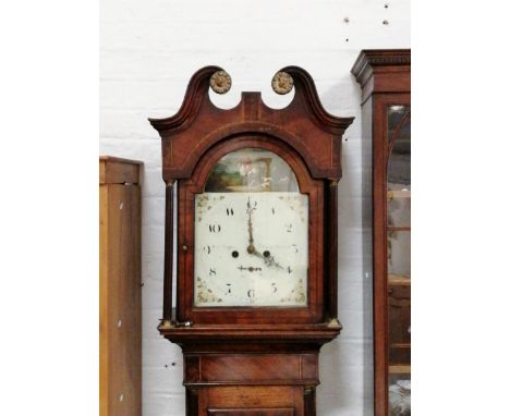 Late Georgian oak and mahogany longcase clock, arched painted dial signed Geo. Berrill, Stoney Stratford, with subsidiary dia