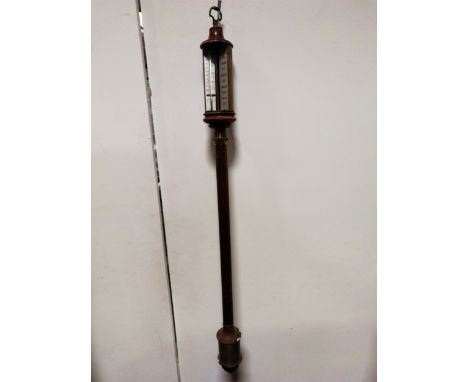 Old reproduction marine stick barometer, chart signed Dove Bazeley, Cheltenham, 91cm.