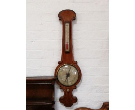 Victorian mahogany banjo shape wall barometer, circular silvered dial signed King, Loughboro, thermometer over, edge with scr