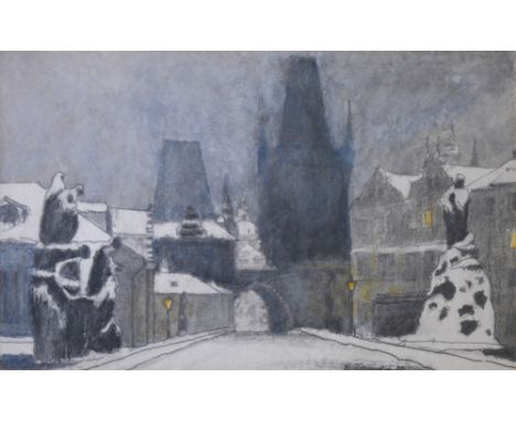 R. Winter, Gateway, Prague, signed and dated '87, pencil with wash, 99xm x 44cm.