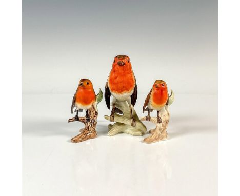 This beautiful group of brown and red birds resting on branches includes one large robing and two small robins, one in glazed