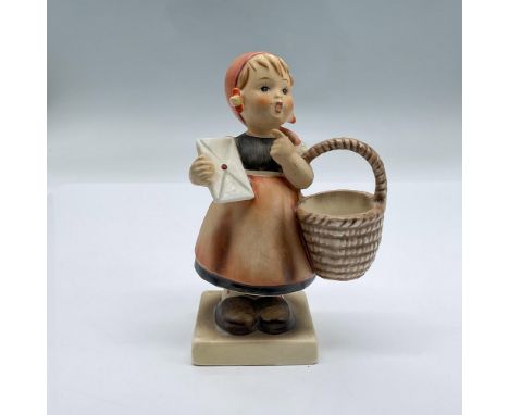 This item is painted porcelain of an adorable young girl carrying a basket and holding a letter pausing for a moment to ponde