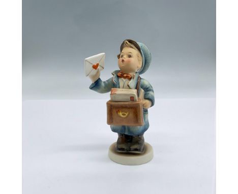 Beautifully hand painted porcelain of an adorable rosy cheeked young boy as a post man handing out letters of love. Backstamp