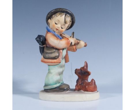 Matte finish. Features an adorable scene with a boy in a red jacket and green pants playing the violin to a puppy. Goebel bac