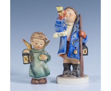 Matte finish, from the nativity series. Adorable angel modeled in green-blue robe with crescent moon patterns and yellow wing