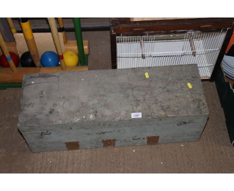 A wooden tool box and contents of various hand tools 