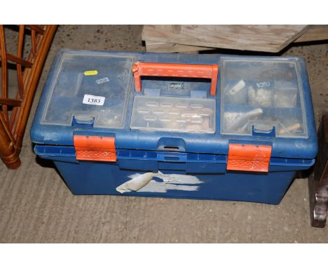 A plastic tool box and contents of various hand tools 