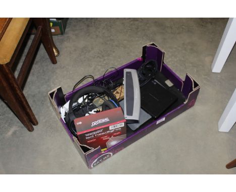 A box containing Turtle Beach headphones, LED headlights, an expansion dock, Gear 4 speaker etc.