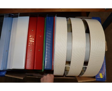 A box of office files and a light shade 