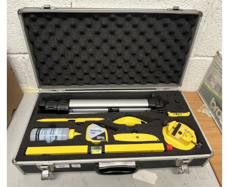 Cased tool set including tripod level etc 