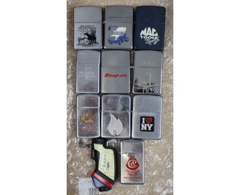 Collection of 9 Zippo lighters together with another 