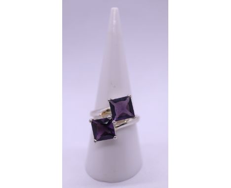 Silver amethyst ring - Size P 