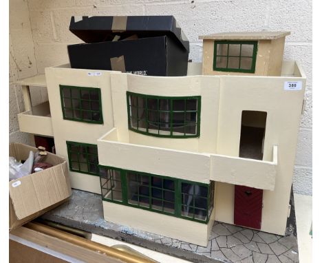 Large Art Deco dolls house together with furniture and dolls 
