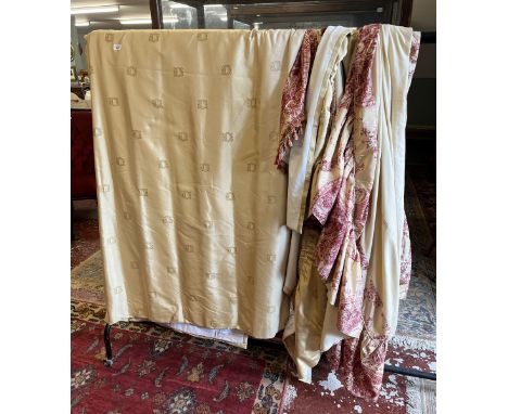 2 pairs of Clive Christian curtains with liners and pelmets from stately home - Gold and cream satin and cotton, this pattern
