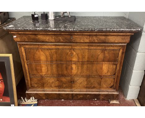 Louis Philippe style commode with marble top and 4 drawers - Approx size: W: 130cm D: 56cm H: 98cm 