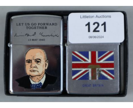 Winston Churchill Zippo together with a Great Britain Zippo 
