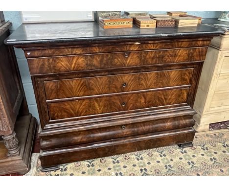 Louis Philippe style marble topped commode with secretaire break-front chest - Approx size: W: 131cm D: 58cm H: 97cm 