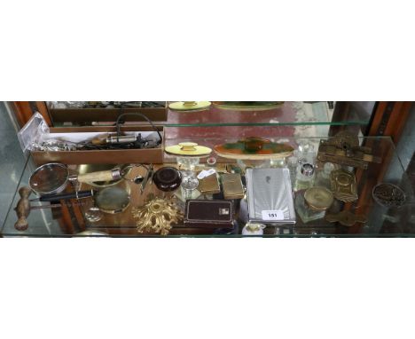 Collectibles including Zippo and Win lighters, bone handled magnifying glass, nail buffers, hat pins, whistle, etc.. 