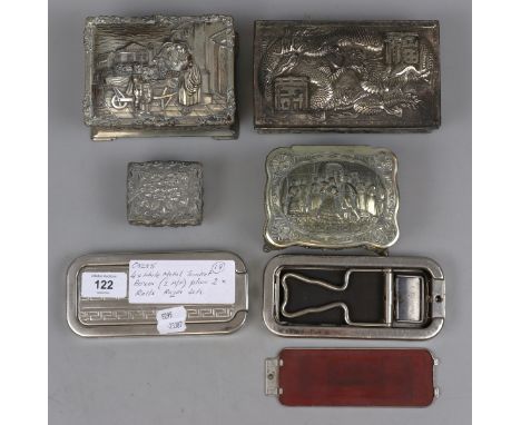4 white metal trinket boxes 2 A/F plus 2 x rolls razor sets 