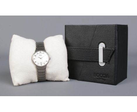 A boxed Boccia Titanium 'Sapphire Crystal' wristwatch, with quartz movement, featuring Arabic Numeral markers and date window