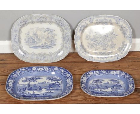 Four 19th century blue &amp; white large meat plates, including examples from Twigg and Don Pottery, the largest measuring 33