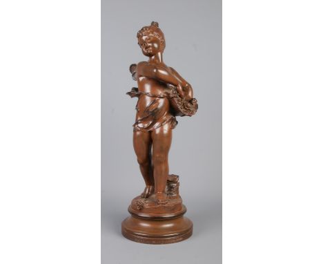 Marcel Debut (French 1865-1933), a bronze sculpture modelled as a flower fairy scattering petals from a basket. Signed to bas
