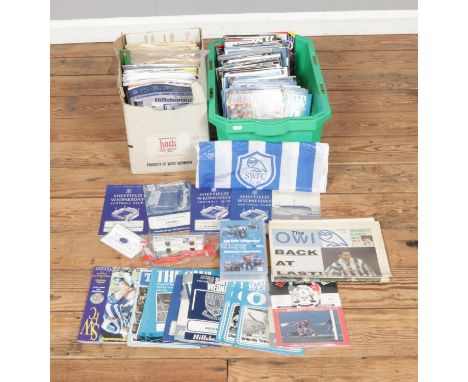 Two boxes of Sheffield Wednesday Football club programmes, ephemera and memorabilia sating from the 1960's onwards. Examples 