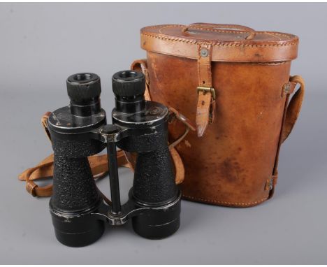 A pair of leather cased binoculars, stamped 1940, Binocular Prismatic No5 Case Mk1.