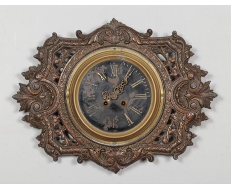 An antique French wall clock by Japy Freres, with an ornate bronze frame featuring intricate scrollwork and floral patterns, 