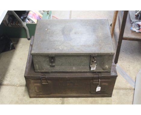 Two military metal crates, possibly ammunition or Ordnance use