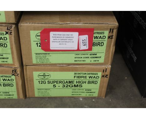 Two unopened outer boxes (500 cartridges) Gamebore 12g Supergame High Bird 5 shot 32gms (fibre wad) This item can only be pur