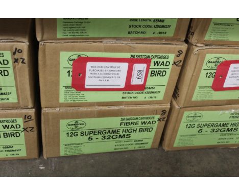 Two unopened outer boxes (500 cartridges) Gamebore 12g Supergame High Bird 5 shot 32gms (fibre wad) This item can only be pur