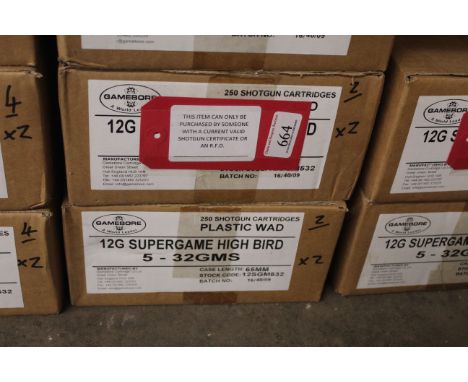 Two unopened outer boxes (500 cartridges) Gamebore 12g Supergame High Bird 5 shot 32gms (plastic wad) This item can only be p