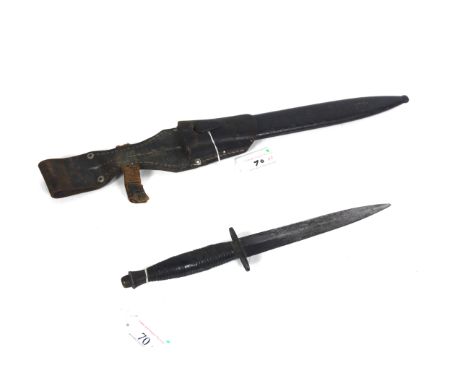 A WWII era F&amp;S MkIII fighting knife (cast mark No.2) with a German bayonet scabbard with an AF frog