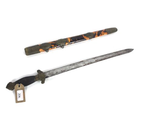 A late 19th Century Chinese sword with scabbard (NB some loss to scabbard covering)